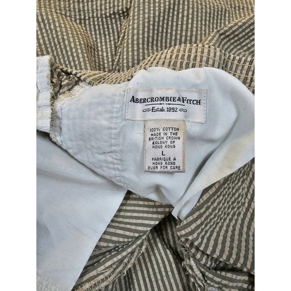 Vintage ABERCROMBIE & FITCH Seersucker SHORTS Stripped Green Beige size Lg - Picture 3 of 3
